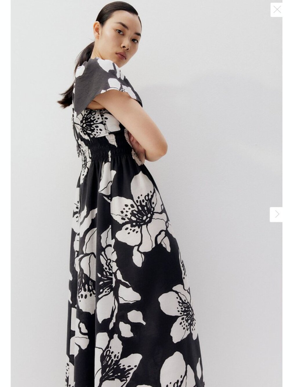 H&M Butterfly-Sleeved Black & White Floral Print Dress